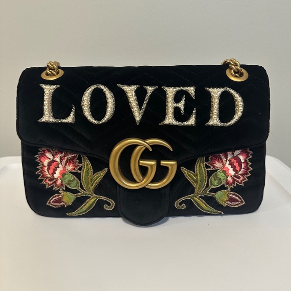Gucci black velvet pearl loved medium marmont bag - Picture 1 of 3